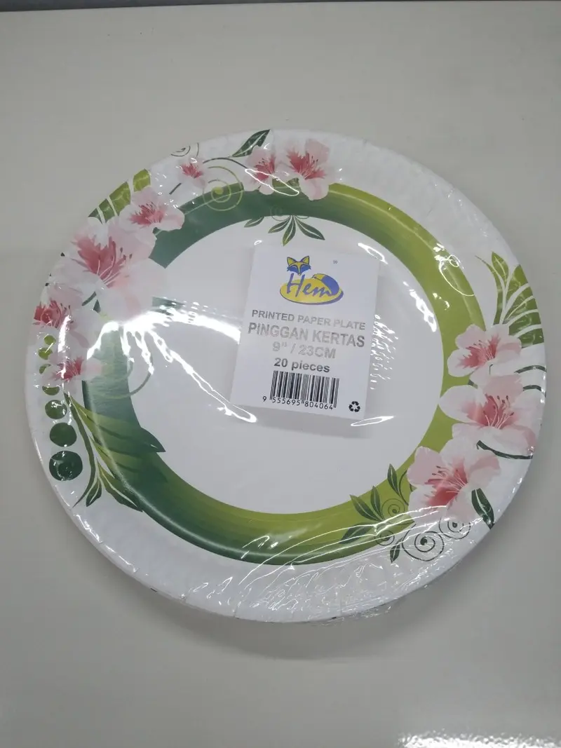 Pinggan Kertas Bercorak 9/23Cm - 20 Keping