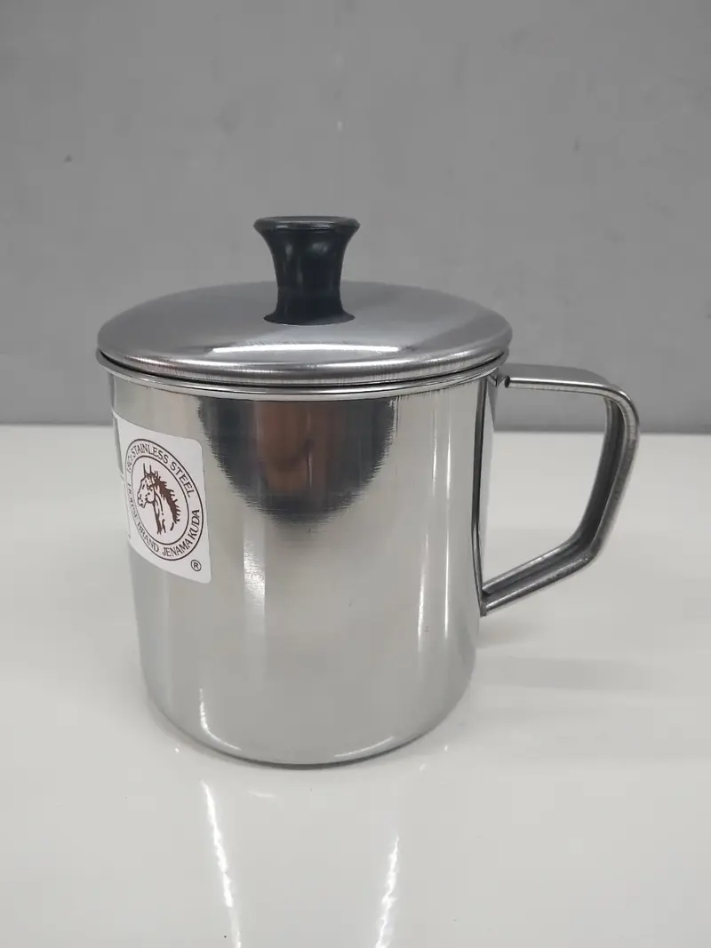 Kole Stainless Steel Bertudung Cawan Keluli Tahan Karat / Kole Besi Coffee Mug Cup With Lid - 10CM